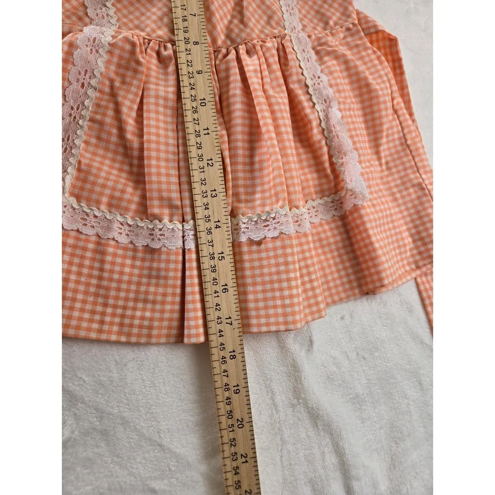Polly Flinders Vintage Girls Orange Gingham Hand Smocked Dress Size T4 Lace Trim